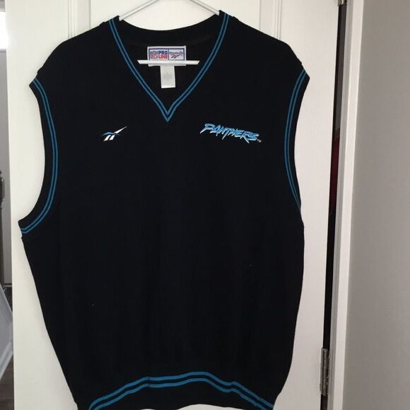 Old School NFL BLACK Retro Carolina Panther Vintage Golf Sweater Vest Mens L - Picture 1 of 3